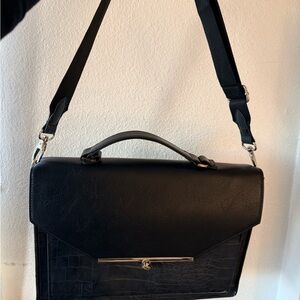BEIS Black Croc-Embossed Messenger bag